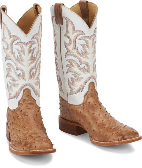 Justin Men's Pascoe Antique Tan & White Full Quill Ostrich Exotic Western Boots 8572 - Image 7