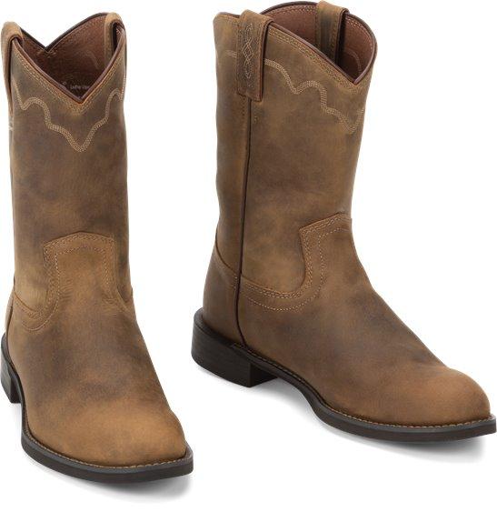 Justin Men's Stampede Jeb Tan Apache Round Toe Roper Boots 3902 - Image 7